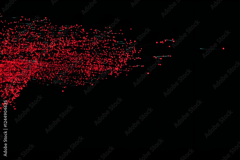 Poster abstract red particles flow dynamically on a black background with elegant trails