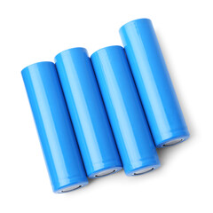 Many AA cell batteries isolated on white, top view