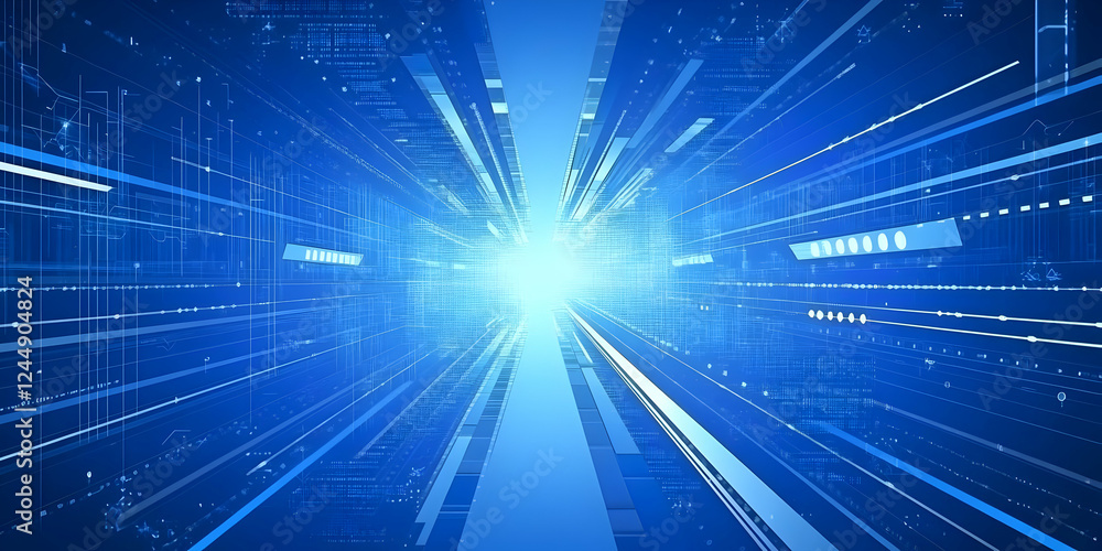 Poster abstract technology background shows data flowing rapidly through cyberspace with futuristic design 