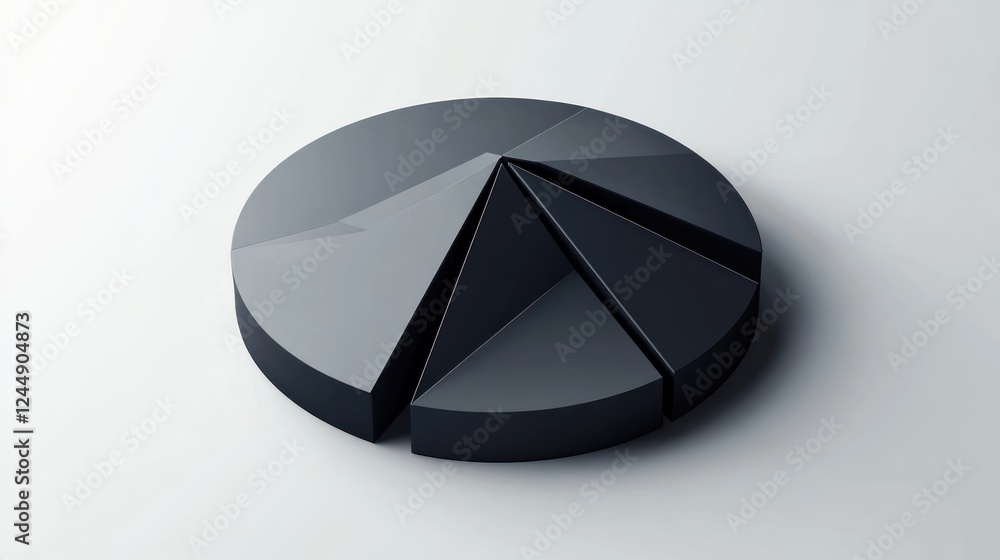 Poster 3d rendering of a black pie chart divided into five sections.