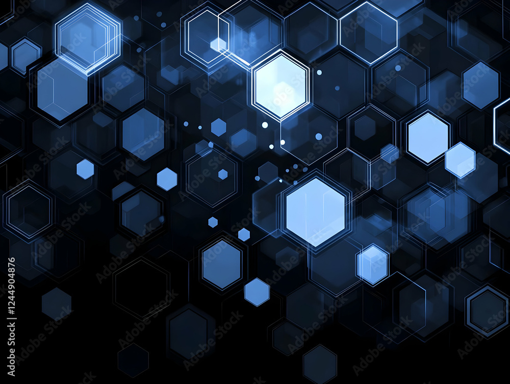Poster abstract background shows interconnected hexagons forming a futuristic network design with digital g