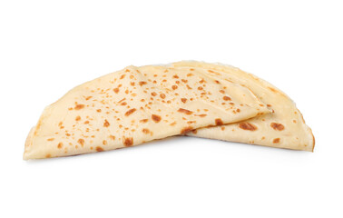 Delicious folded crepes isolated on white. French cuisine