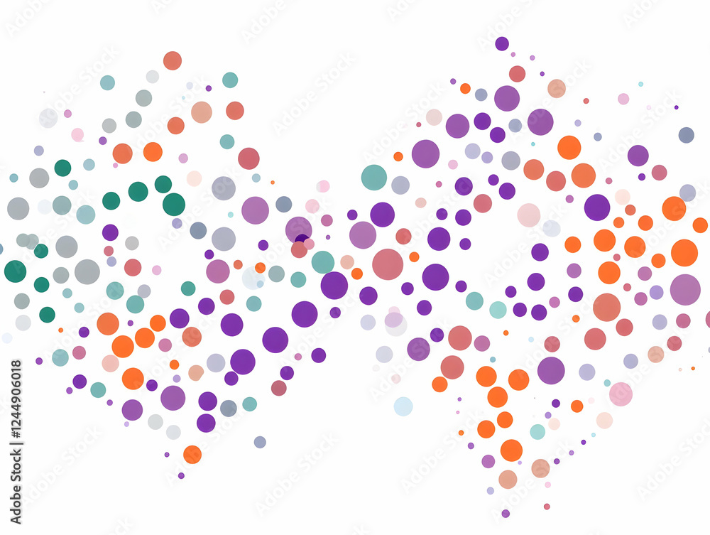 Poster abstract background with colorful circles scattered randomly across a white backdrop