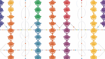 Colorful Connected Circles and Lines Form an Abstract Pattern on White Background Seamlessly