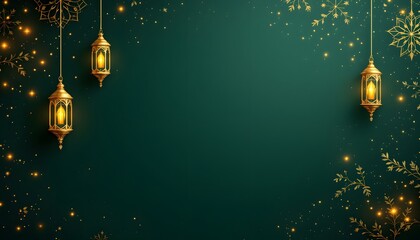 Elegant Gold Lanterns Festive Green Background Design