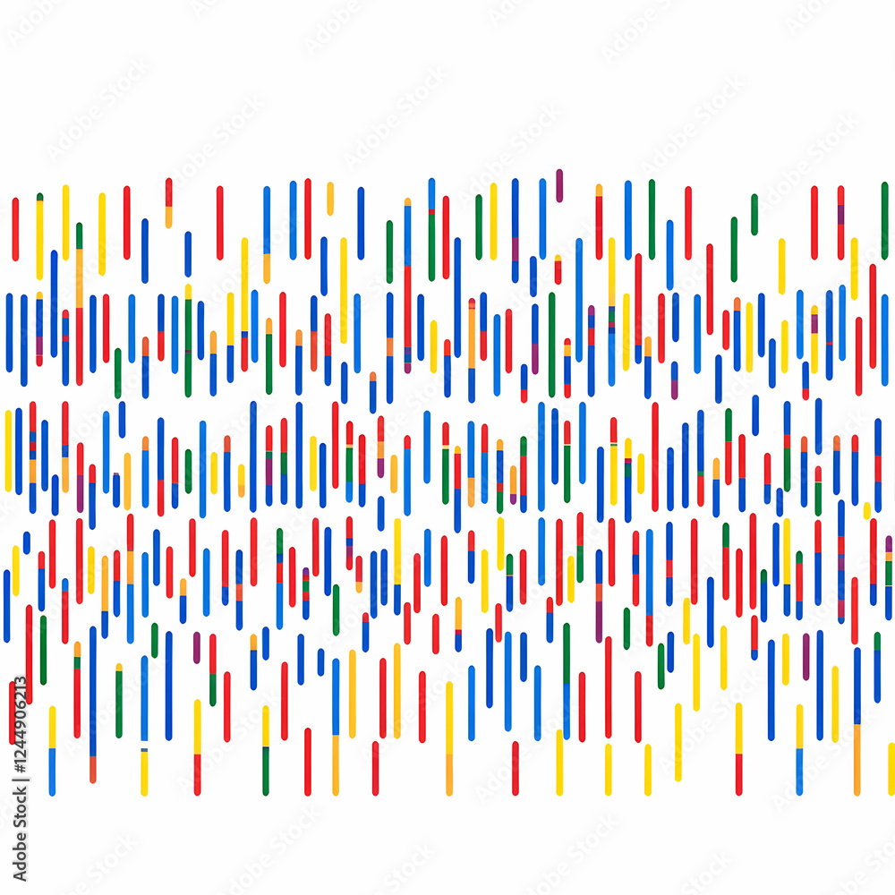 Poster colorful rounded lines form an abstract pattern on a white background.