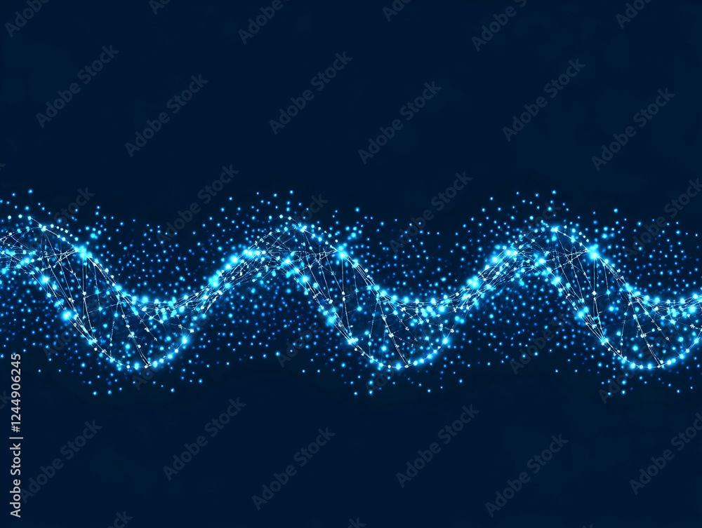 Aufkleber abstract blue wavy particle lines background connects dots smoothly and elegantly