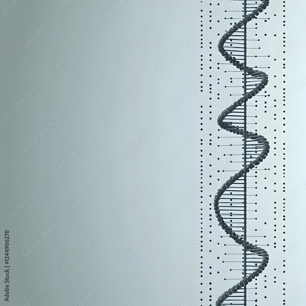 Poster 3d rendered dna double helix structure rotating seamlessly on a light blue background.
