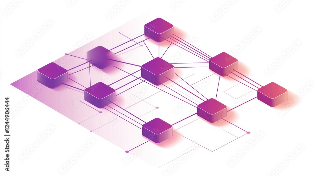 Poster abstract network nodes connected by lines, isometric view.