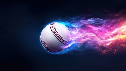 Dynamic and Powerful Baseball Pitch Captured in Mid Air with Fiery Energy and Velocity as the Ball Flies Through the Air During an Intense Sports Competition or Game