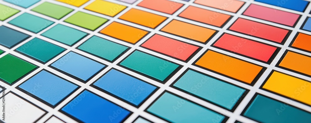 Aufkleber inventory flow in distribution concept. a vibrant array of paint swatches in various colors, neatly 