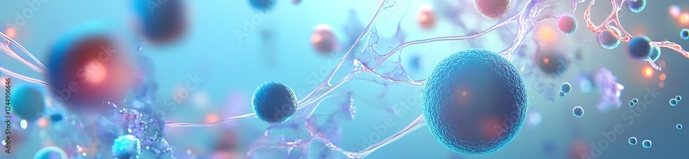 Poster microscopic view of vibrant cells interconnected by intricate network.