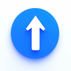 3D White Up Arrow in Blue Circle Points Upward, Symbolizing Progress and Direction