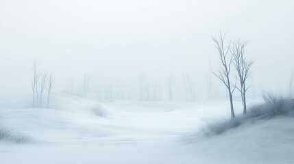 Naklejka premium Misty Winter Landscape: A Serene Snowy Scene