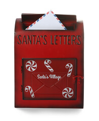 Santa Claus mail box with letter isolated on white. Christmas tradition