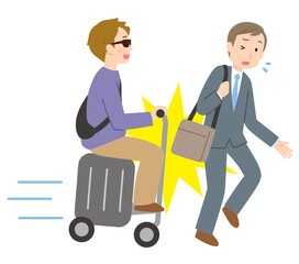 Obraz premium 電動スーツケースに乗る人が、歩行者に衝突 事故