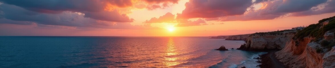 Fototapeta premium Rotonda in Avola, Sicily with sea and sky at sunset, tramonto, aria pulita