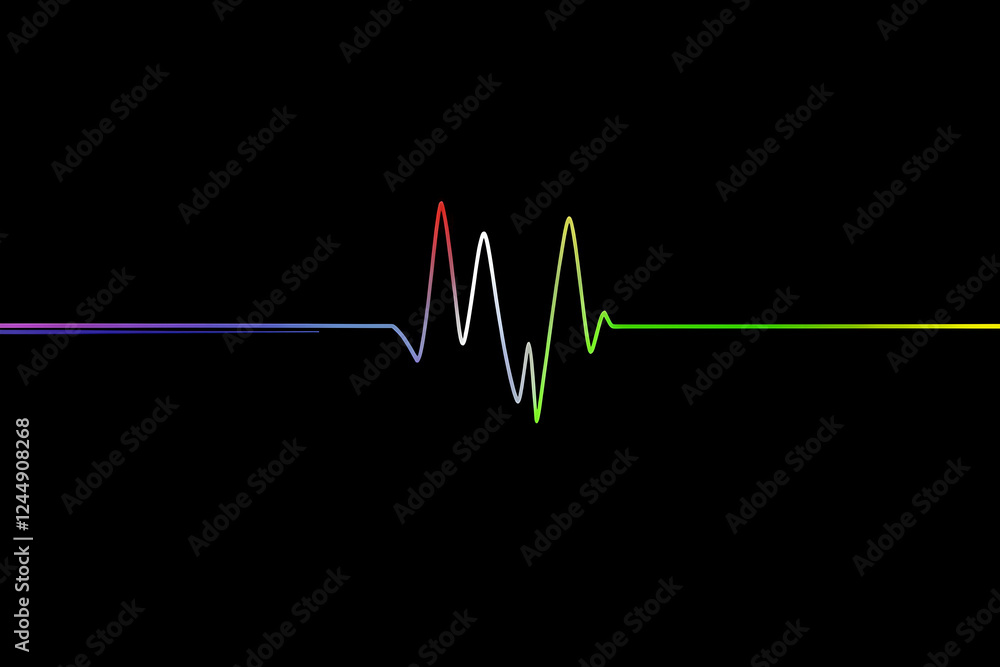 Poster colorful line creates a pulse or waveform on a dark background with minimalist design