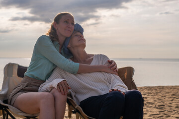 Moment friend support, resilience, and compassion, often associated with of battling cancer wearing...