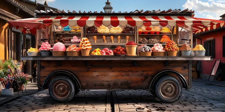 Classic ice cream truck on sunny street. - Powered by Adobe