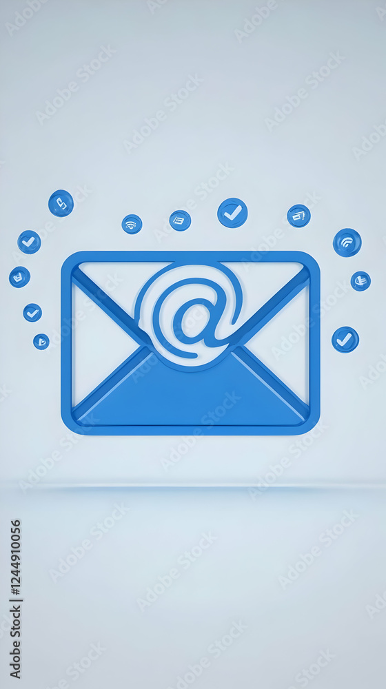 Aufkleber 3d email icon with checkmarks and wireless symbols represents secure communication and connectivity