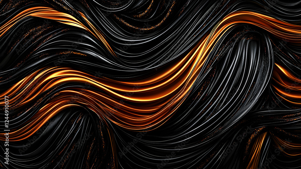 Poster abstract 3d rendered background of flowing gold and black waves with luxurious smooth texture