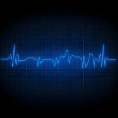 Fototapeta premium Glowing Blue Sound Wave on a Dark Grid Background Creates Visual Rhythm