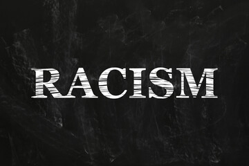 Stop racism concept. Word on black chalkboard