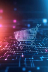 Digital Shopping Cart Icon in Futuristic Background
