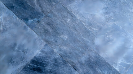 Obraz premium Blue marble floor tiles, diagonal view, indoor setting, background blurred