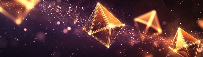 Abstract glowing geometric shapes, network connection, digital art.