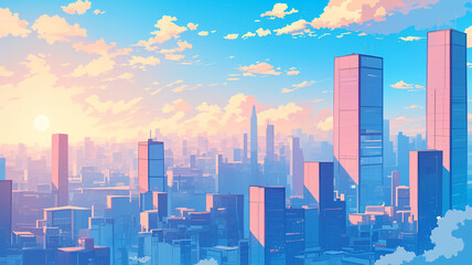 Fototapeta premium レトロフューチャーな都市風景｜SF・サイバーパンク・近未来アート