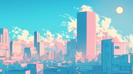 Fototapeta premium レトロフューチャーな都市風景｜SF・サイバーパンク・近未来アート