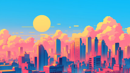 Fototapeta premium 未来都市の幻想風景｜ネオンカラー・近未来・デジタルアート