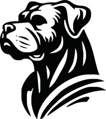 dog with strong body vector silhouette. Suitable for animals, pets logos and tee shirt design. Angry dog illustration silhouette isolated white background.
