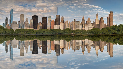 New York City Skyline Reflecting in Water
