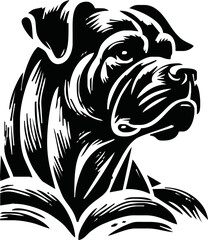 dog with strong body vector silhouette. Suitable for animals, pets logos and tee shirt design. Angry dog illustration silhouette isolated white background.