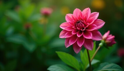 Lush greenery swaying around a majestic dahlia blossom, dahlia, nature