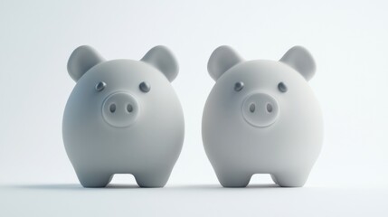 Two gray piggy banks side by side on white background.