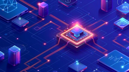 Abstract technological background with IT road map with innovative tech networking