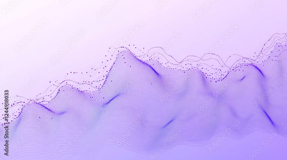 Poster abstract purple wave background with particles and lines.