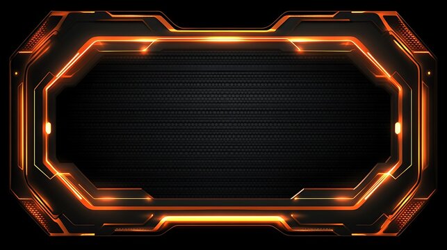 Orange tech frame, dark background, gaming