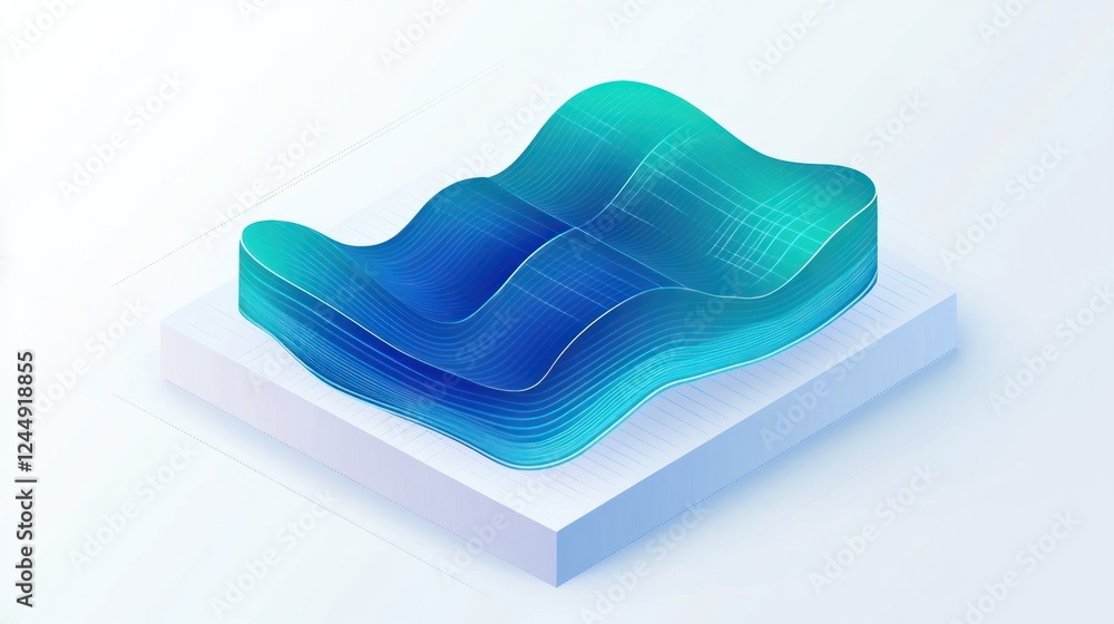 Aufkleber abstract 3d rendering of a blue and green wave-like form on a white cube.