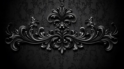 Ornate dark metal design, damask background
