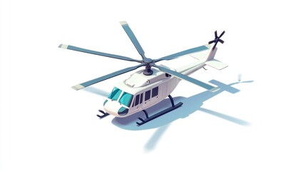 Fototapeta premium Isometric low-poly white helicopter with shadow isolated on white background.