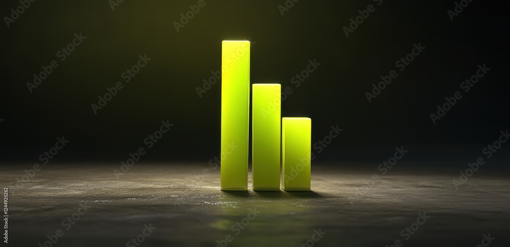 Poster 3d rendered declining bar chart graph.