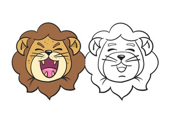 Dibujo para colorear de león, con muestra a color, para niños.