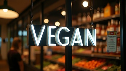 aesthetic sign with the word vegan on a market background