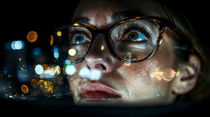 Woman, night, city, looking, reflection, thoughtful, urban, transport