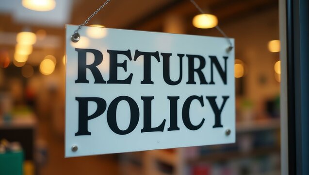 aesthetic sign with the word return policy on a market background